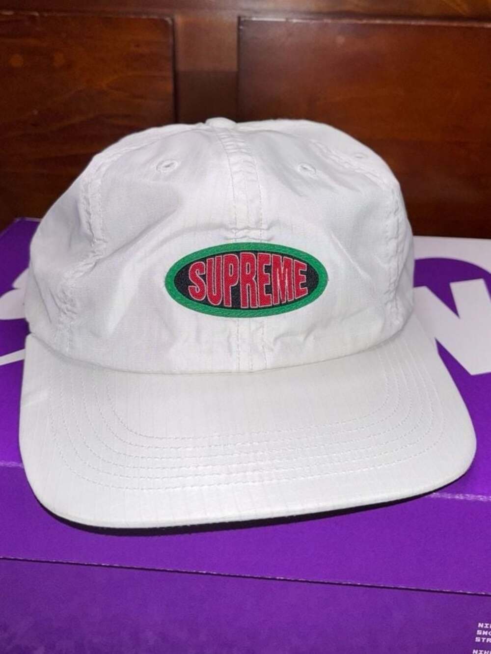 Supreme Oval Label 6-Panel Ripstop Hat White